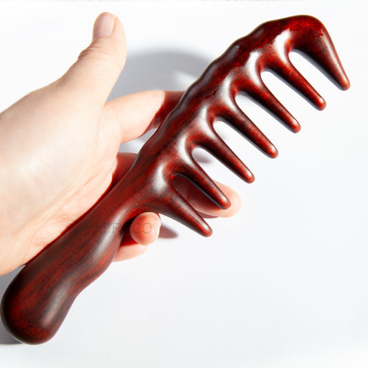 Wide Tooth Wooden Massage Comb with Handle