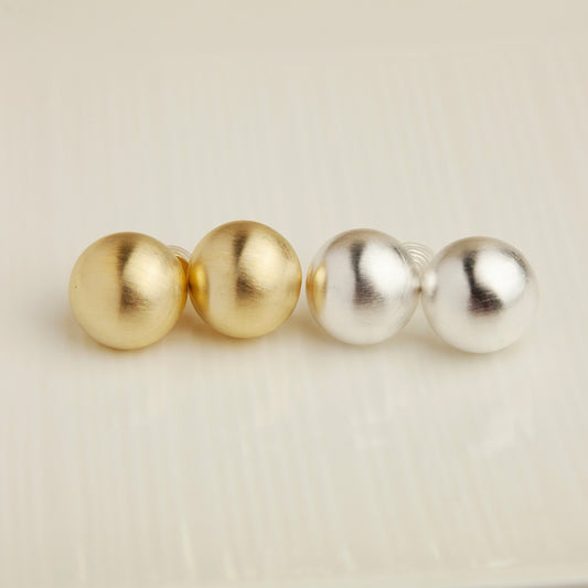 Brushed Metal Modern Minimalist Large Ball Stud Earrings