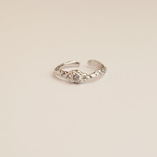Sterling Silver Hammered Adjustable Diamond Lava Ring