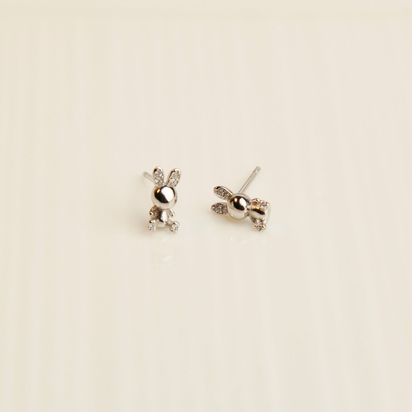 Sterling Silver Bunny Stud Earrings, Rabbit CZ Studs Earrings, Dainty Diamond Bunny Studs Earrings, Cute Chubby Bunny Toy Studs, Animal Stud