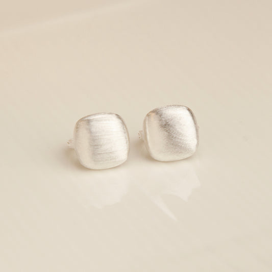 Sterling Silver Huggies Satin Finished Brushed Square Earrings