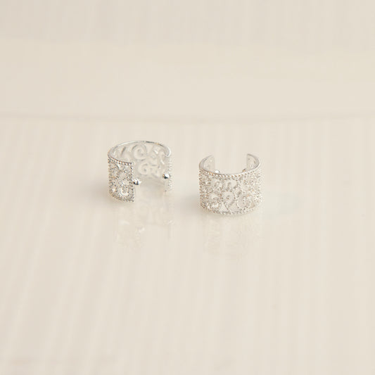 Sterling Silver Delicate Floral Hollow Out Ear Cuffs