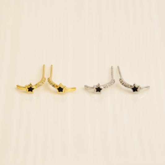Sterling Silver Stud Earrings With Black Star