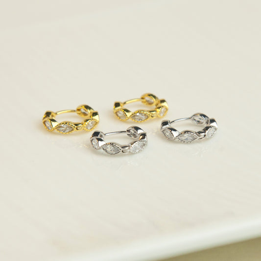Sterling Silver Oval Diamond Huggie Earrings