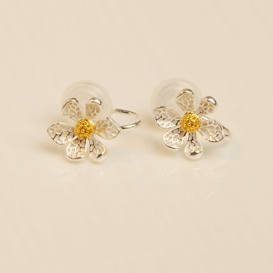 Silver Flower Daisy Stud Clip On Earrings
