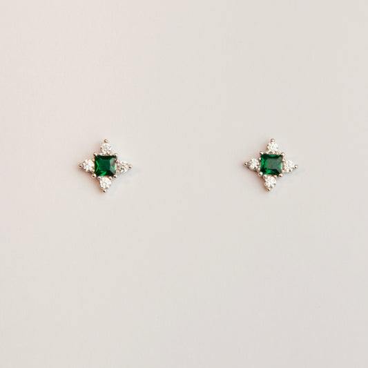 Green Emerald Star Cartilage Silver Stud Earrings