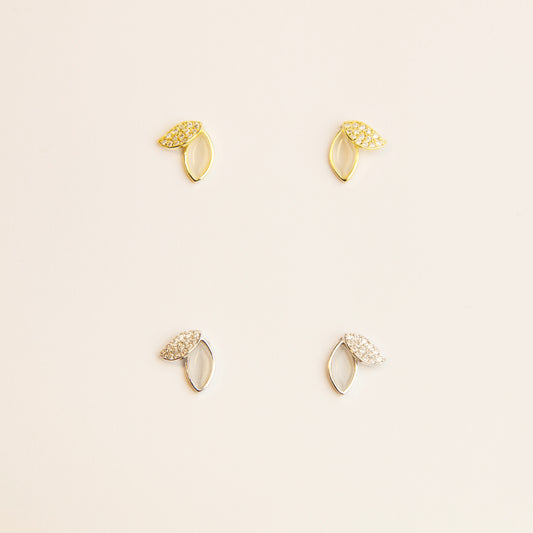 Sterling Silver Opal Leaves Stud Earrings
