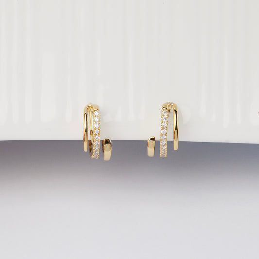 Gold Plated CZ Huggie Hoops Clip On Earrings