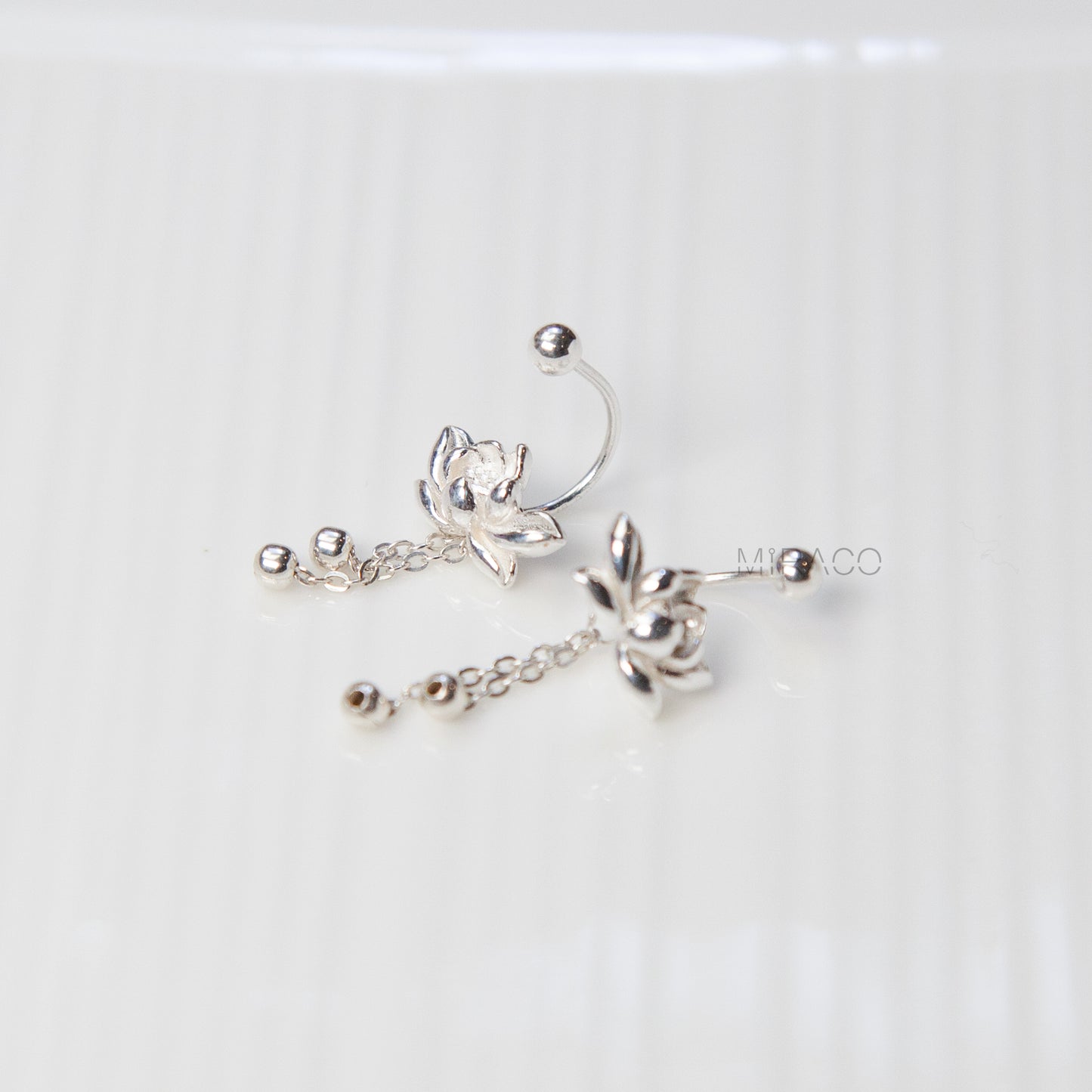 Sterling Silver Lotus Flower Drop Earrings – Delicate & Elegant Dangle