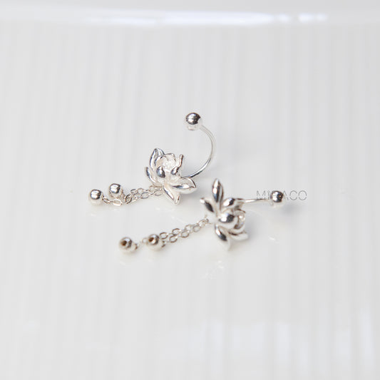 Sterling Silver Lotus Flower Drop Earrings – Delicate & Elegant Dangle