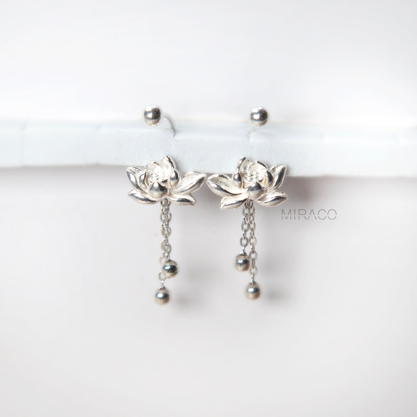 Sterling Silver Lotus Flower Drop Earrings – Delicate & Elegant Dangle