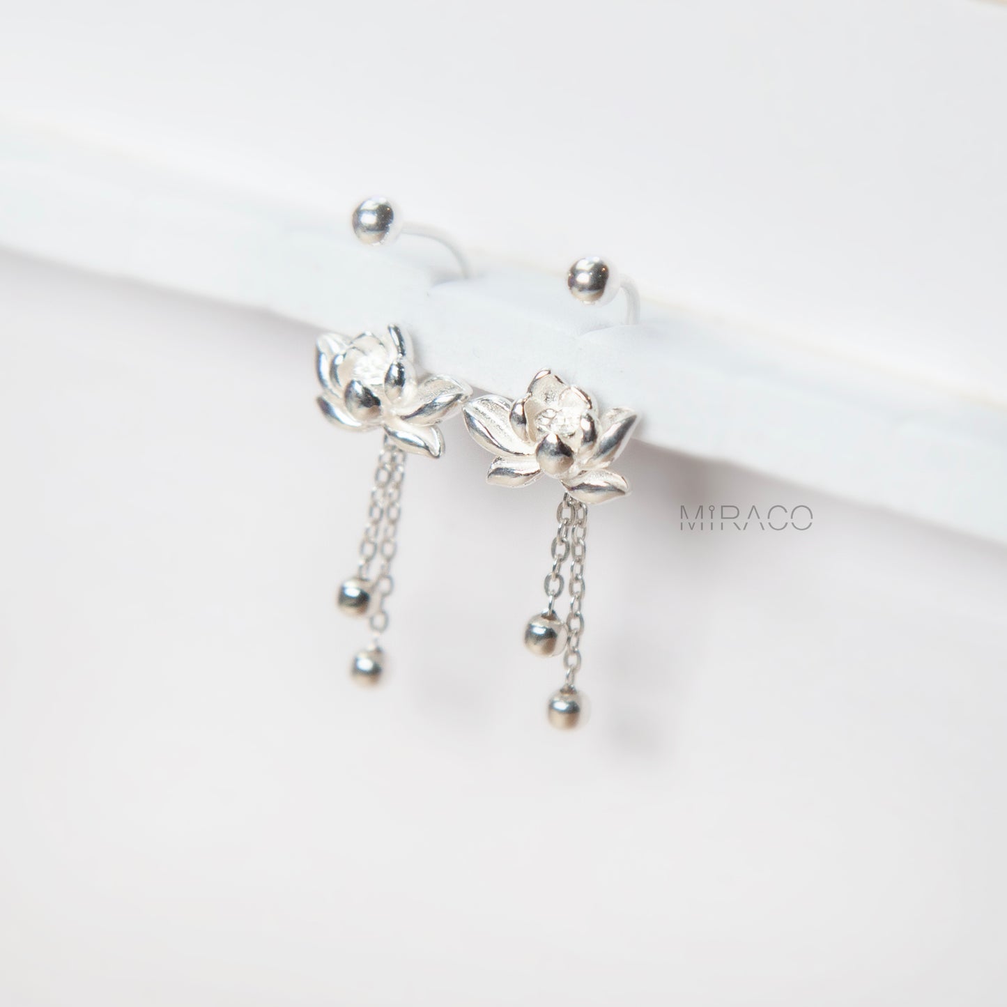 Sterling Silver Lotus Flower Drop Earrings – Delicate & Elegant Dangle