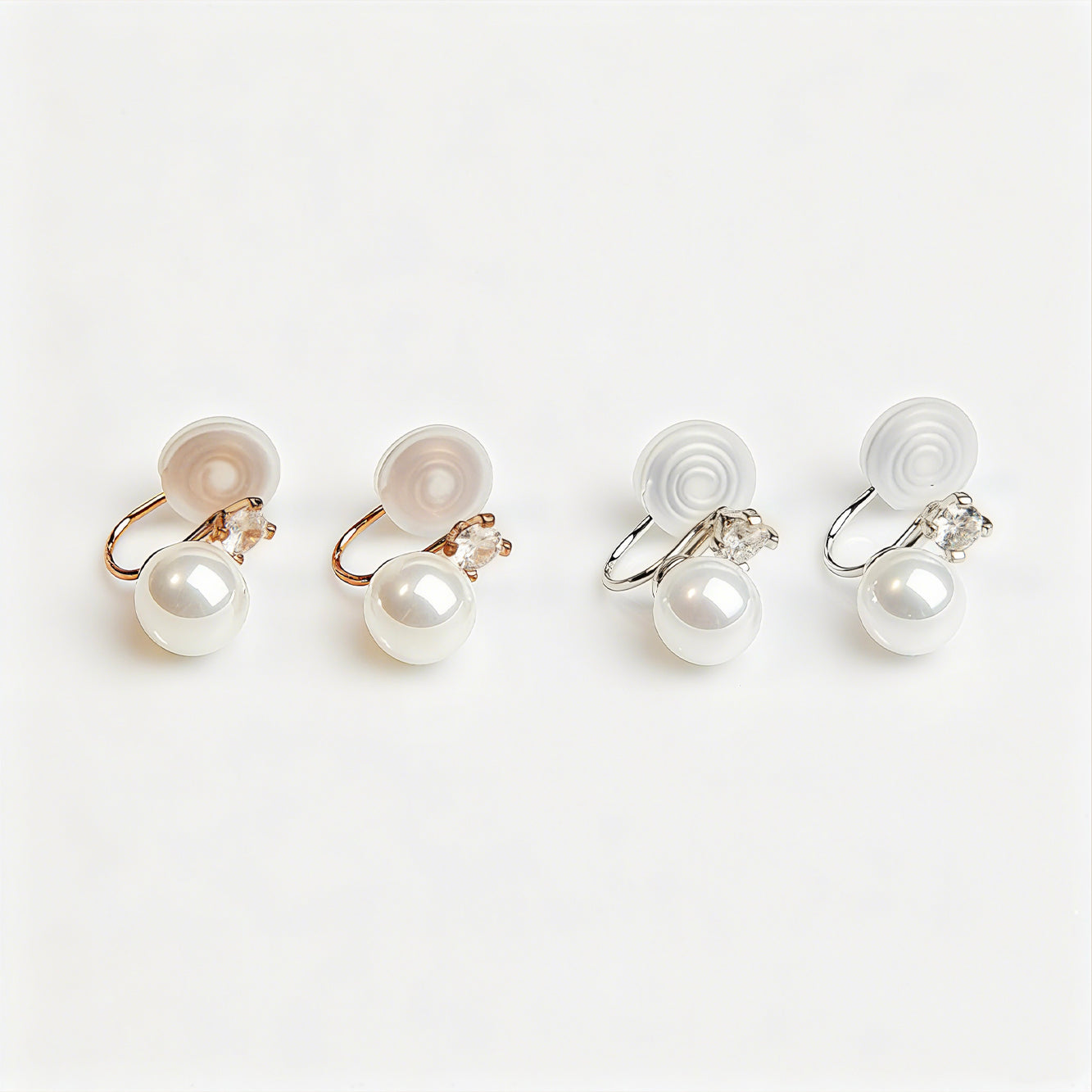 gold clip on stud earrings lightweight non-pierced  pearl clip on studs realistic look  silver crystal clip on stud hypoallergenic  rose gold clip on stud with silicone back  minimalist black metal clip on stud for non pierced ears