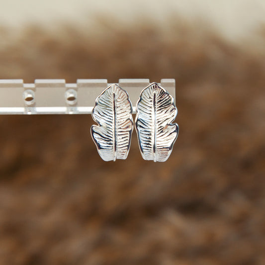 Nature Inspired Leaf Stud Earrings in Sterling Silver