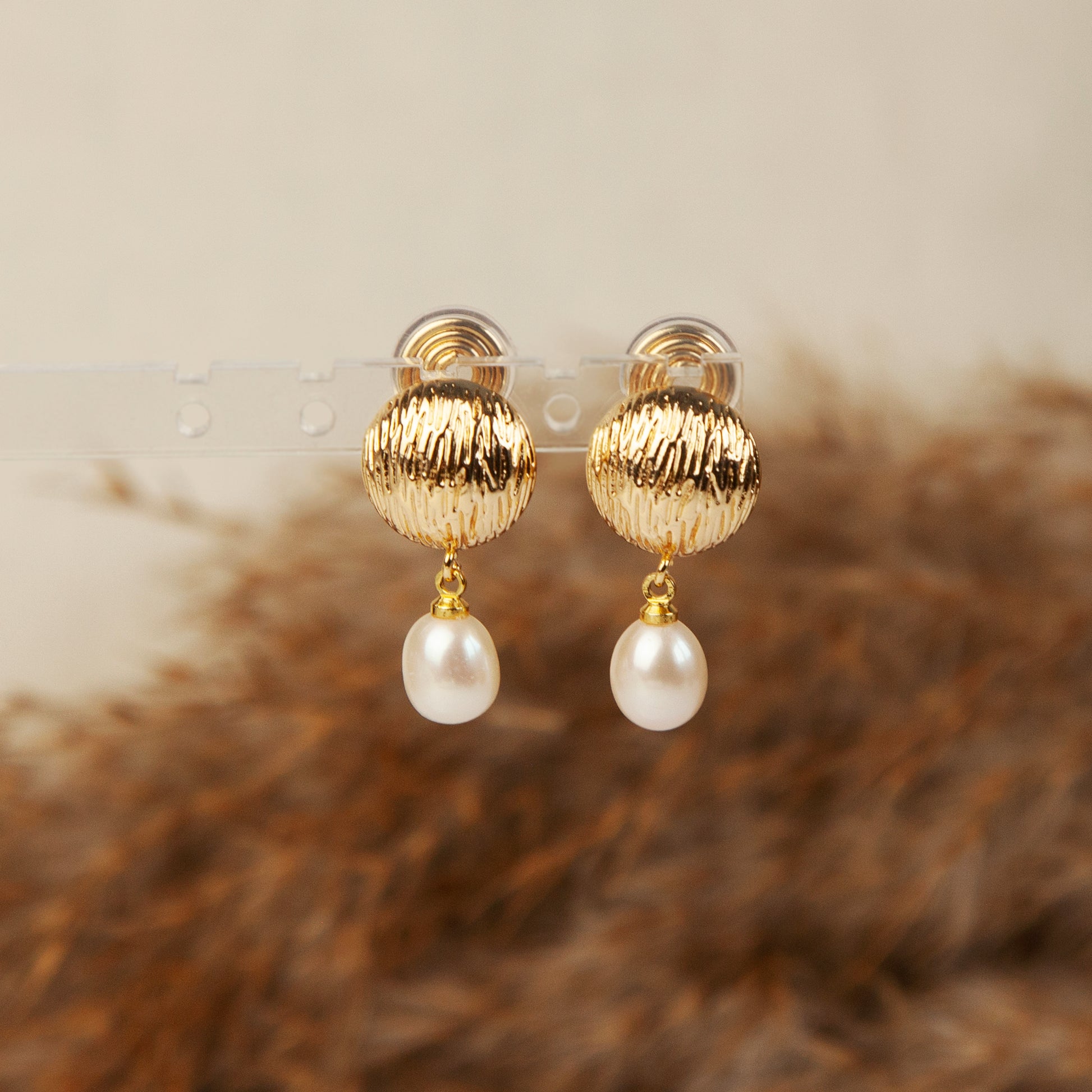 Clip On Dangle Drop Pearls Earrings, Non Pierced Dangle Earrings With Freshwater Pearls, Drop White Pearls Ear Clips with Gold Studs