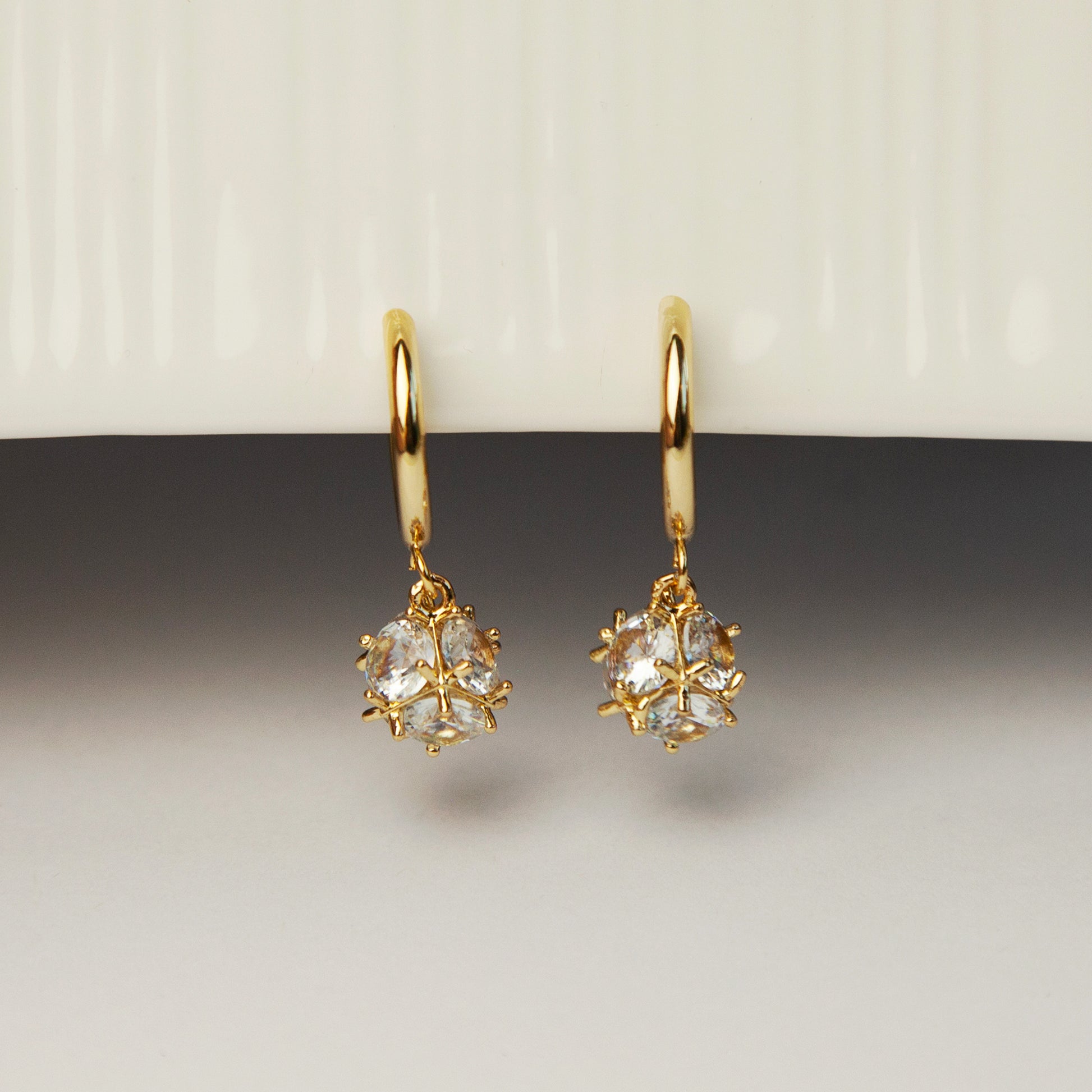 Gold Crystal Dangle Hoop Clip On Earrings, Drop Diamond Earrings , Non Pierced Spiral Clip On Huggie Hoops, Gold CZ Diamond Dangle Earrings, Non-Pierced Earrings