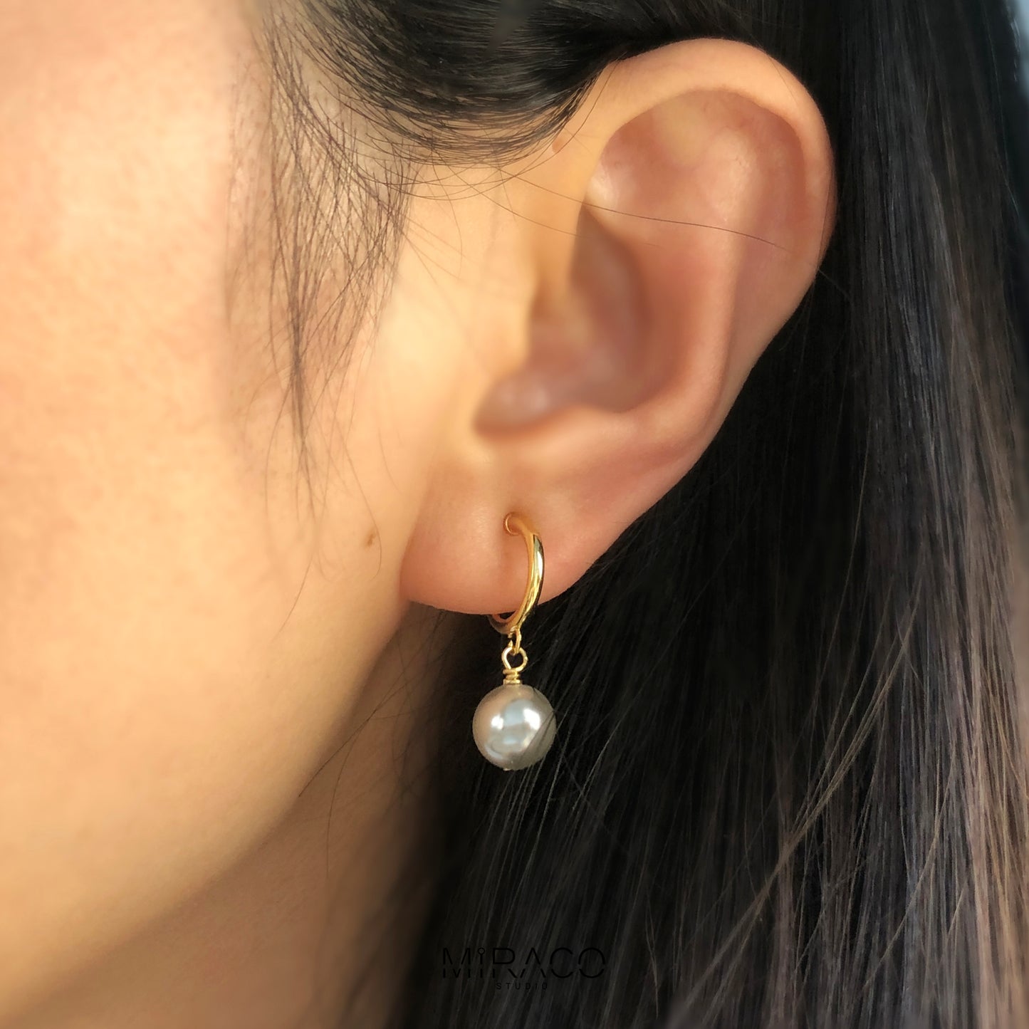 Grey Pearls Dangle Clip On Earrings, Minimalist Dangle Pearls Earrings, Dangle Hoop Pearls Earrings Non Pierced Earrings, Drop Pearl Earring