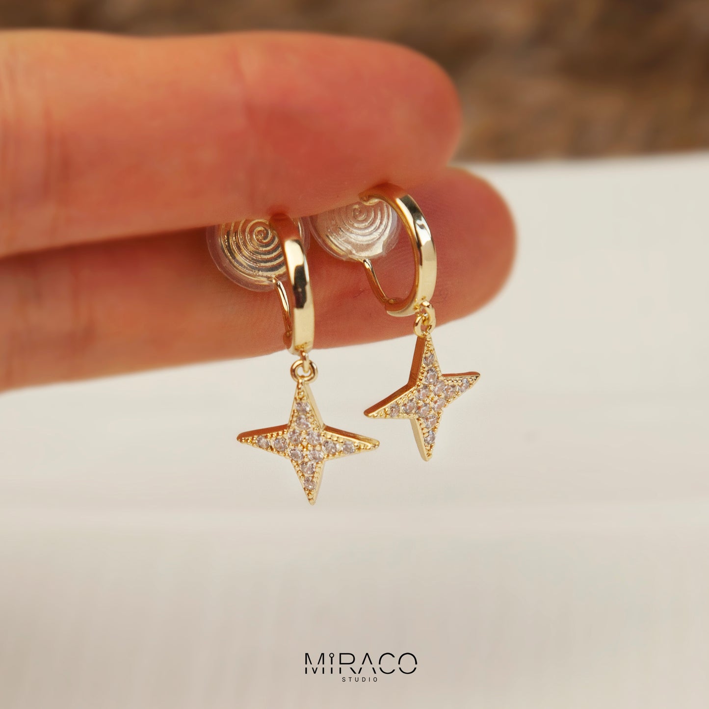 4 Points Star Clip On Earrings, Invisible None Pierced Ear Clips