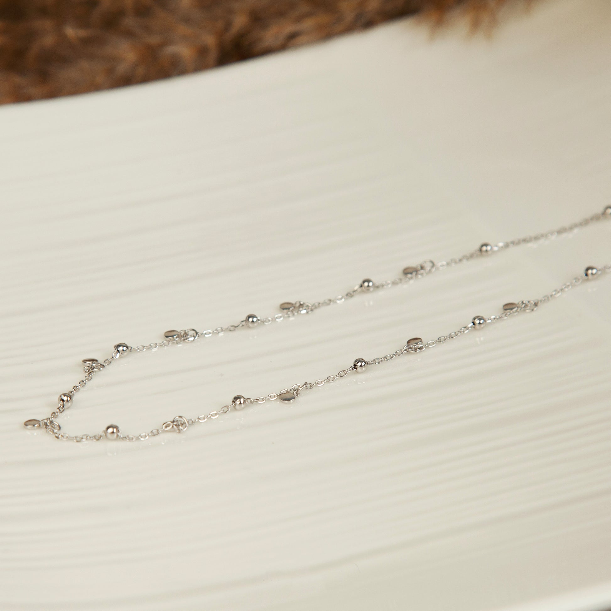 925 Sterling Silver Disc Ball Bead Drop Necklace, Disc Layering Necklace, Simple Silver Choker Necklace, Delicate Minimalist Chain Necklace
