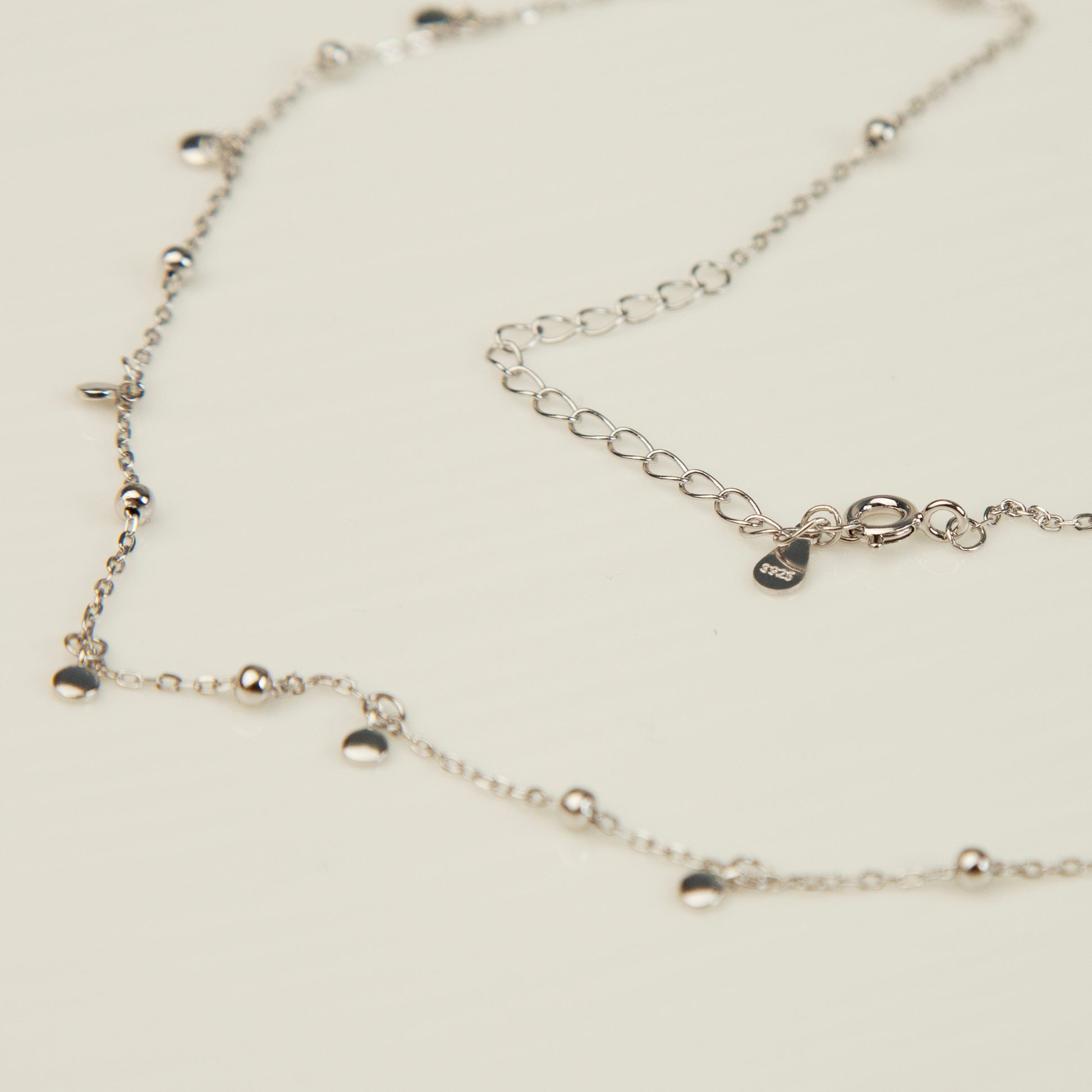 925 Sterling Silver Disc Ball Bead Drop Necklace, Disc Layering Necklace, Simple Silver Choker Necklace, Delicate Minimalist Chain Necklace