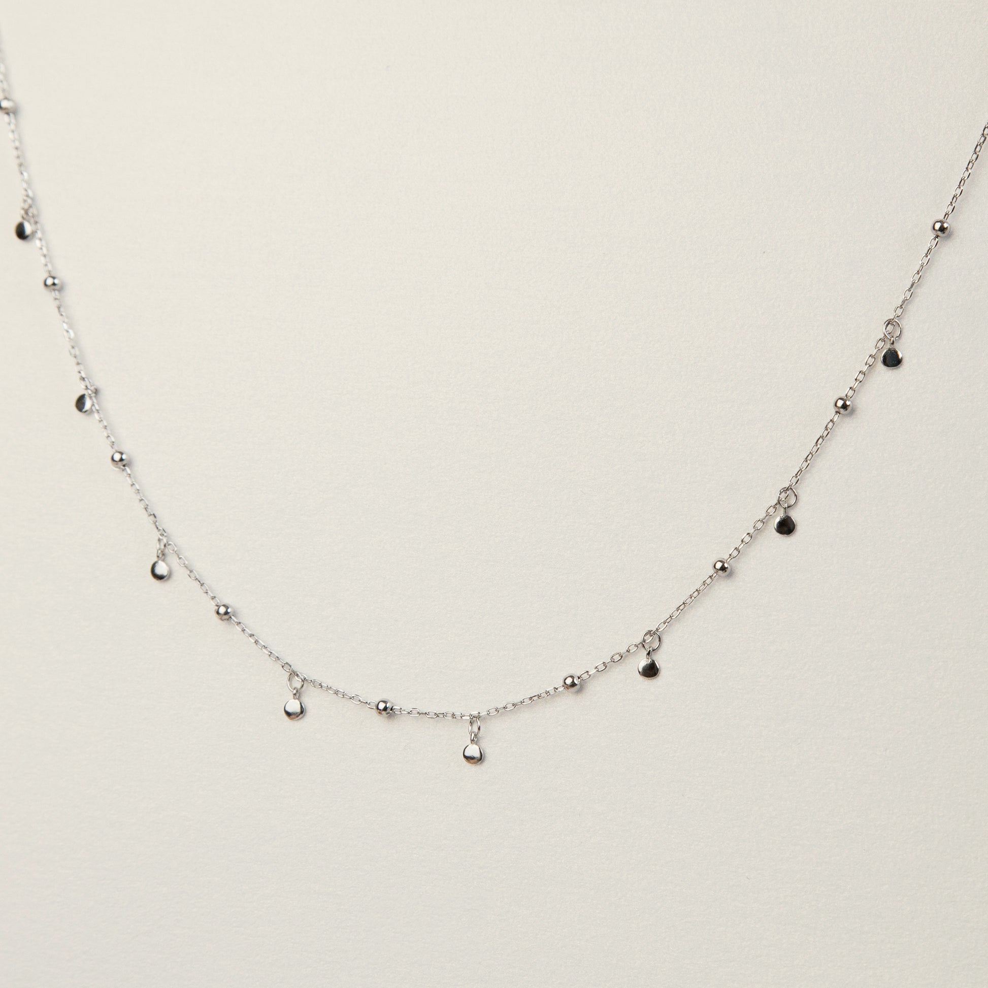 925 Sterling Silver Disc Ball Bead Drop Necklace, Disc Layering Necklace, Simple Silver Choker Necklace, Delicate Minimalist Chain Necklace