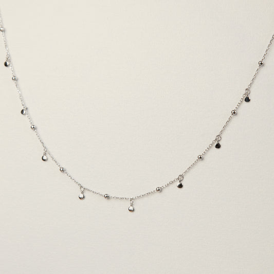 925 Sterling Silver Disc Ball Bead Drop Necklace, Disc Layering Necklace, Simple Silver Choker Necklace, Delicate Minimalist Chain Necklace