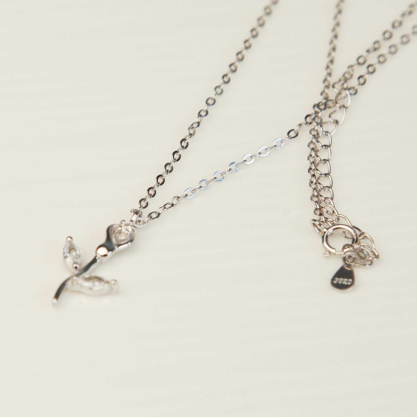 925 Sterling Silver Rose Necklace, Dainty CZ Rose Necklace, Rose Flower Necklace, Minimalist Plant Necklace, Rose Pendant Forever Love