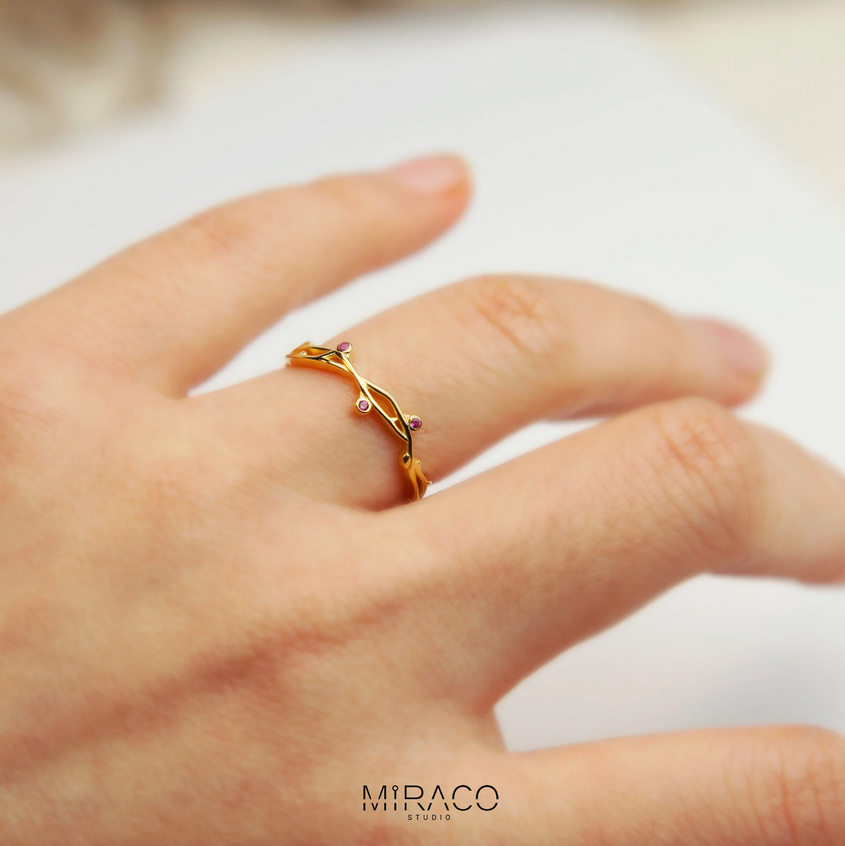 925 Sterling Silver Vine Ring, Gold Plated Open Ring, Wreath Ring, Plant Leaf Rings, Branch Ring