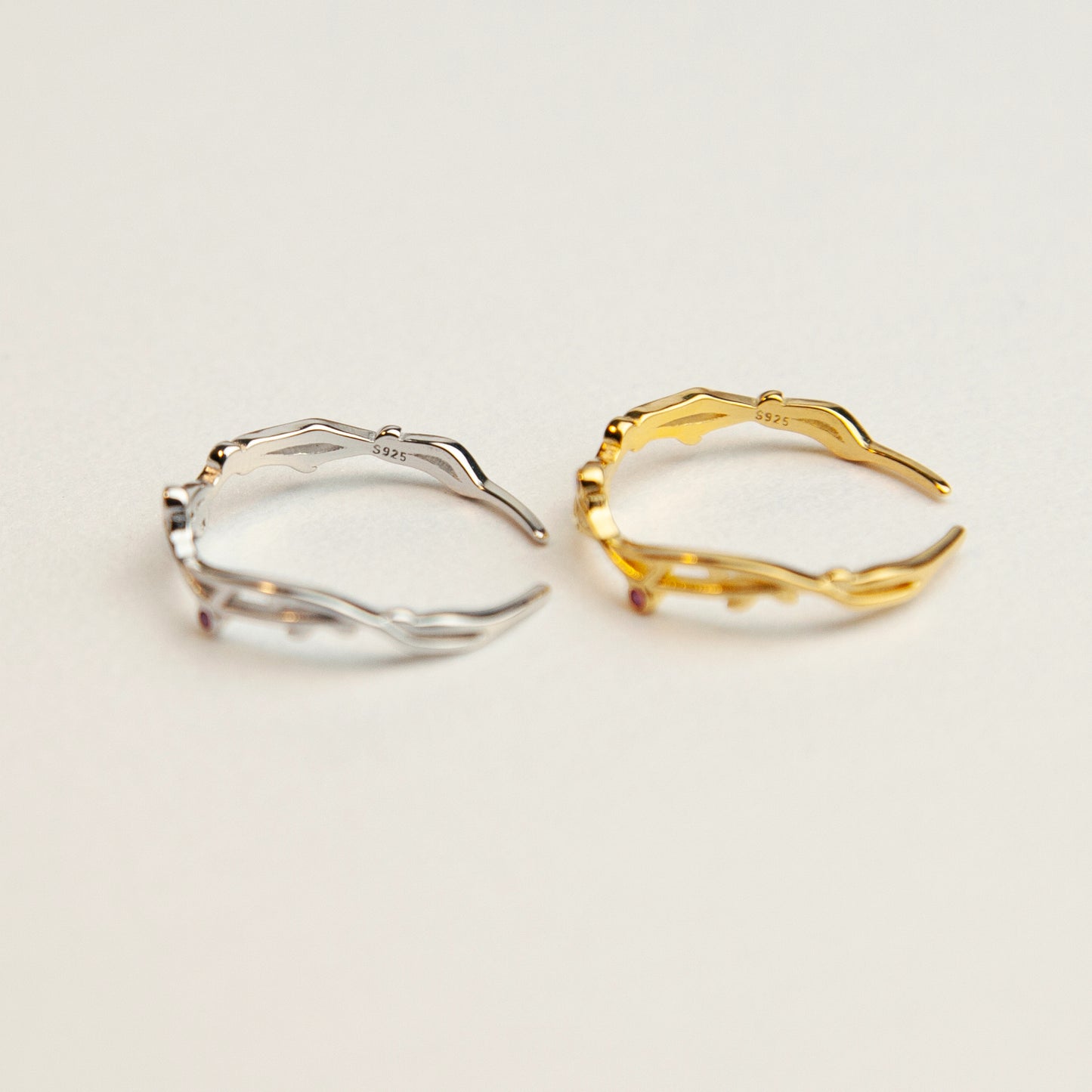 925 Sterling Silver Vine Ring, Gold Plated Open Ring, Wreath Ring, Plant Leaf Rings, Branch Ring