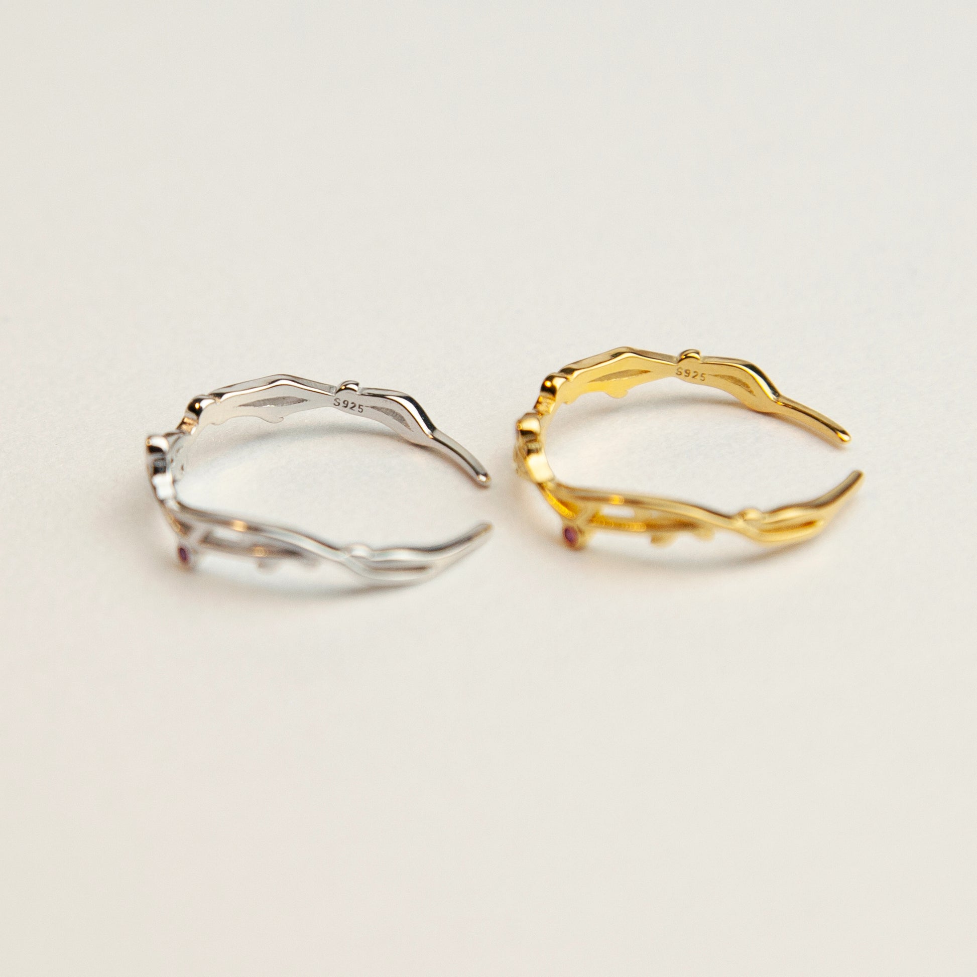 925 Sterling Silver Vine Ring, Gold Plated Open Ring, Wreath Ring, Plant Leaf Rings, Branch Ring