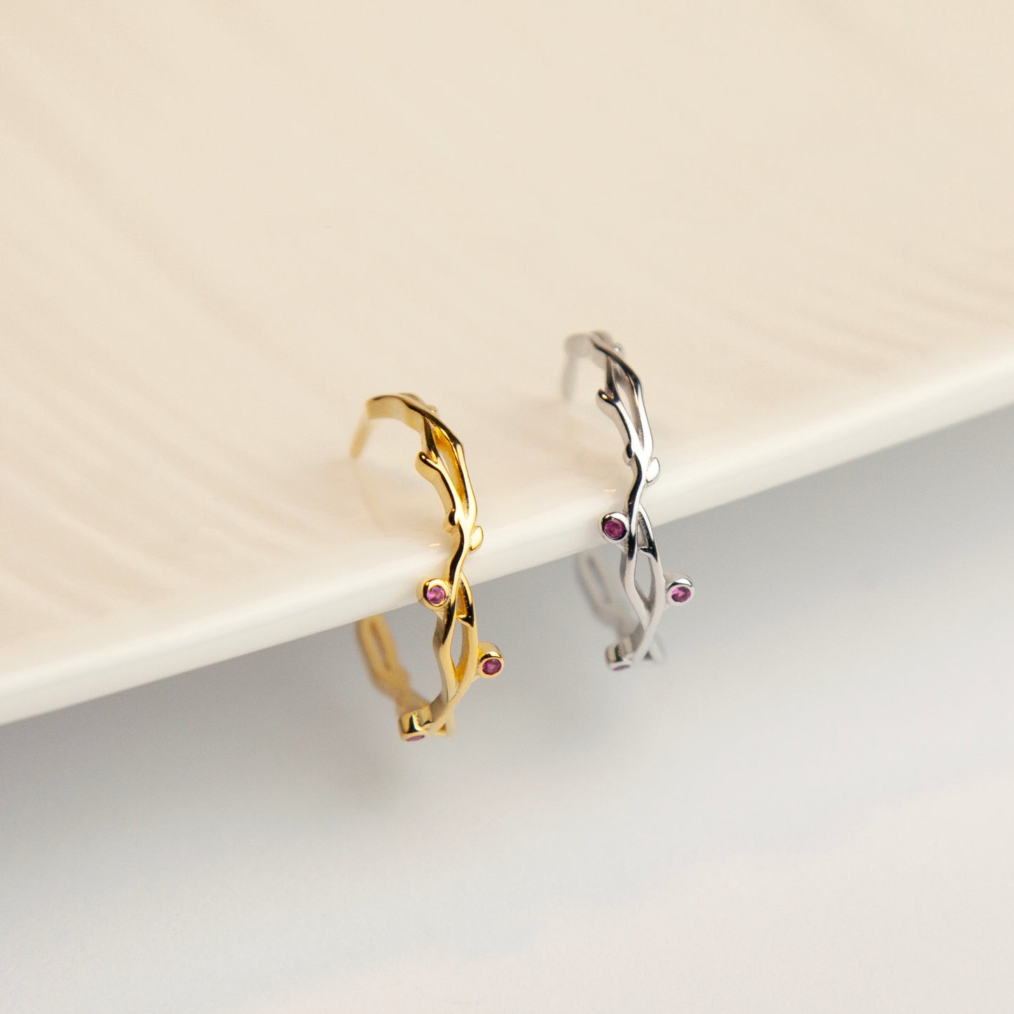925 Sterling Silver Vine Ring, Gold Plated Open Ring, Wreath Ring, Plant Leaf Rings, Branch Ring