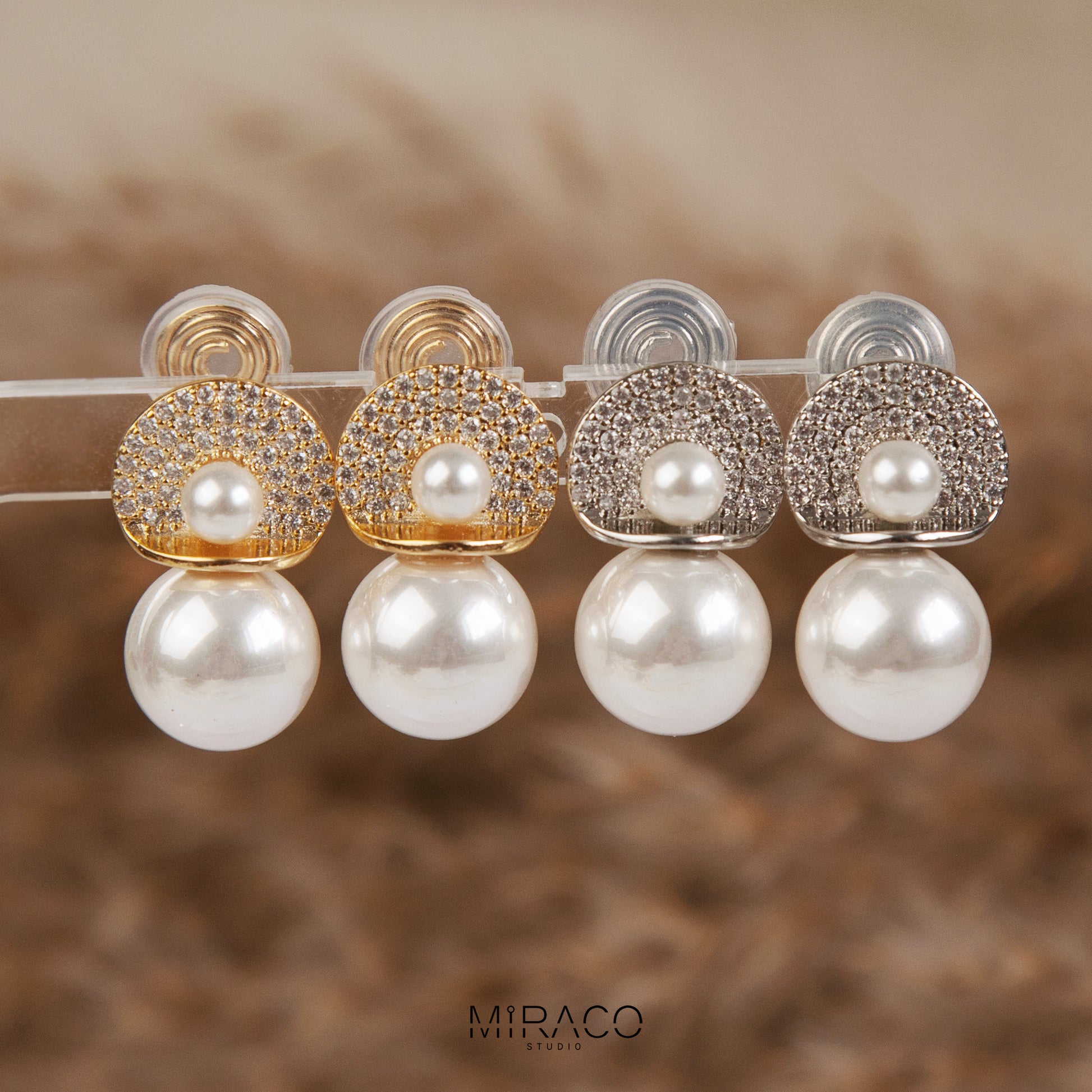 CZ Crystals Dangle Pearls Earring, Non Pierced Earrings, Large Pearls Bridesmaid Jewellery