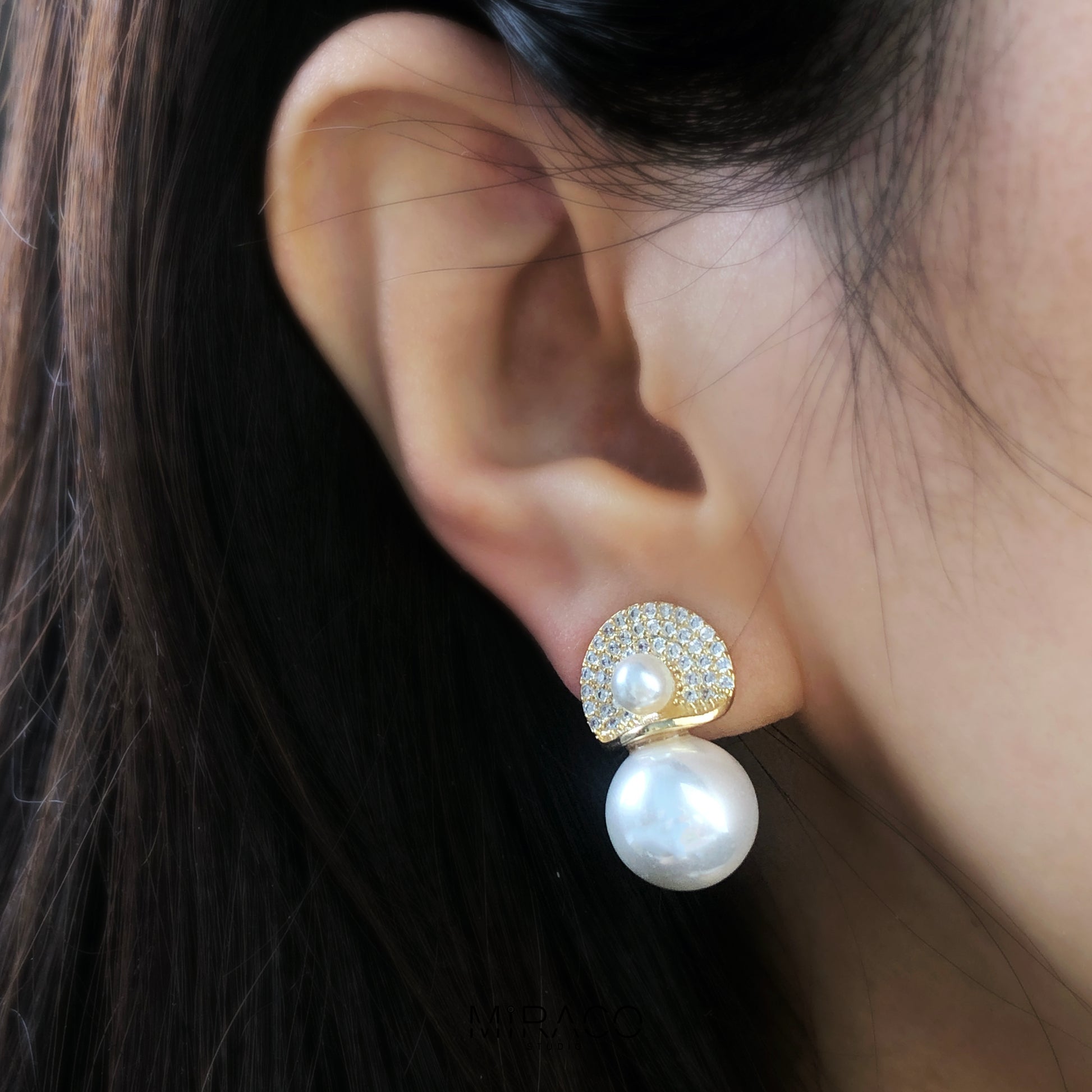 CZ Crystals Dangle Pearls Earring, Non Pierced Earrings, Large Pearls Bridesmaid Jewellery