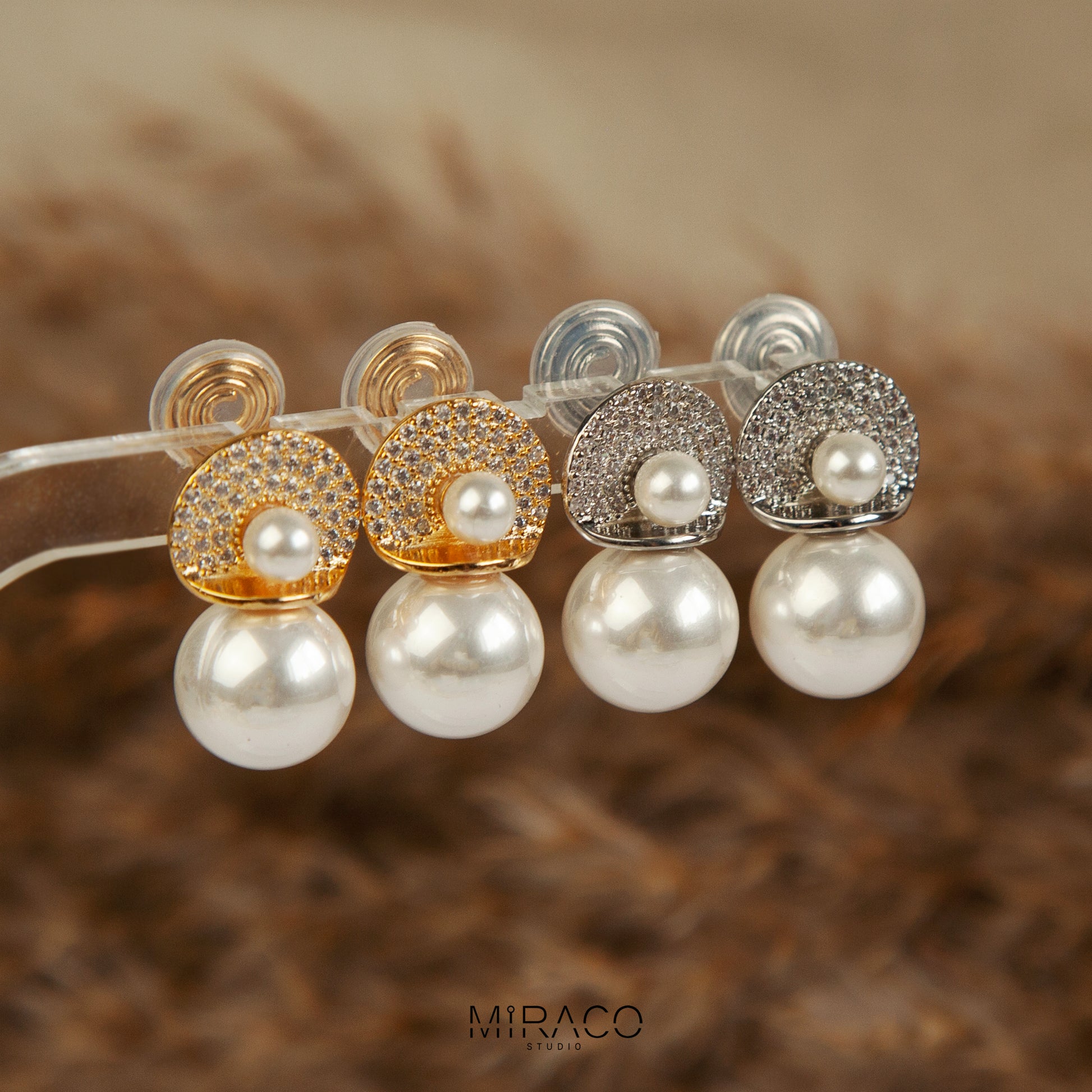 CZ Crystals Dangle Pearls Earring, Non Pierced Earrings, Large Pearls Bridesmaid Jewellery
