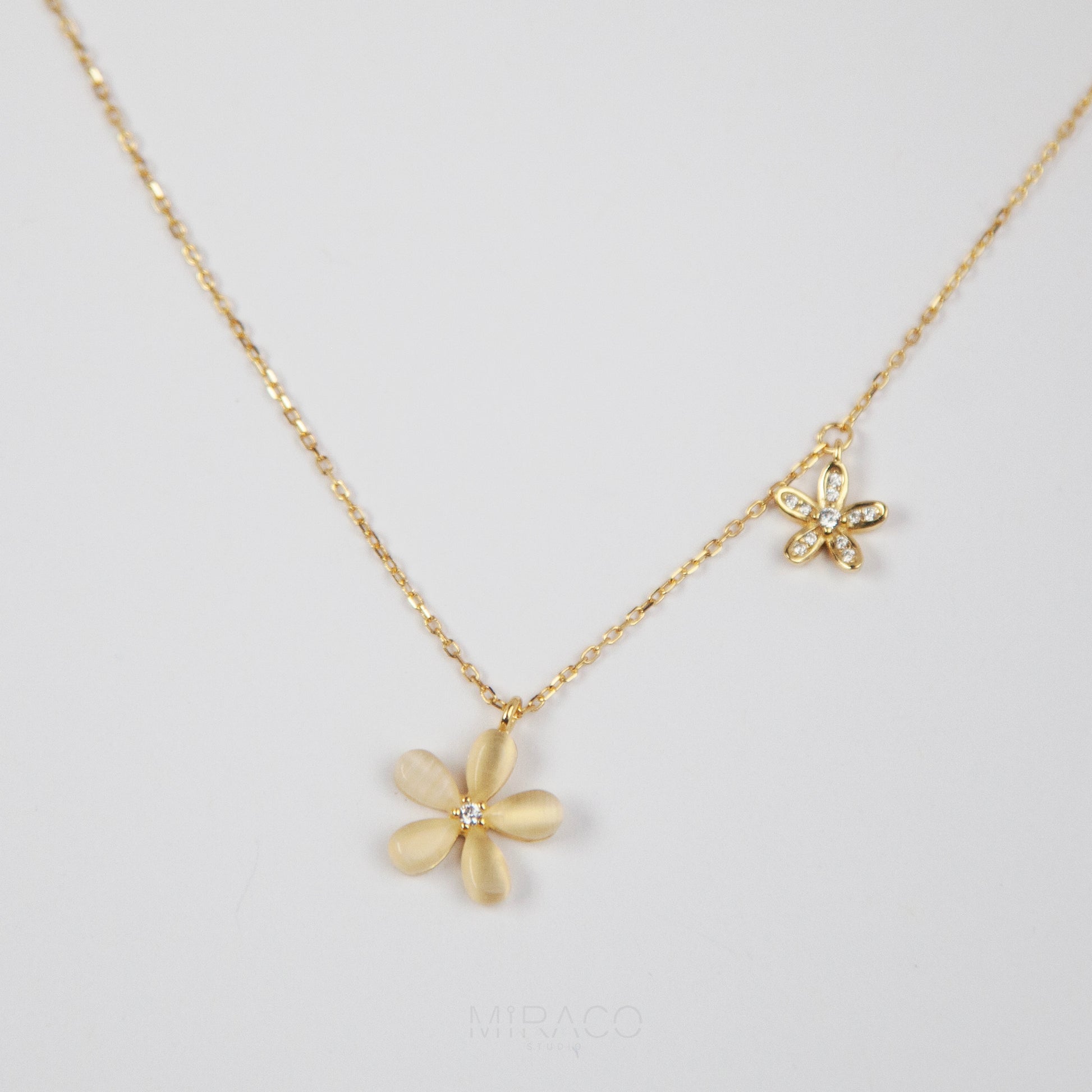 Cherry Blossom Dainty Necklace, Gold Flower Plant Necklace, Flower Plant Pendant