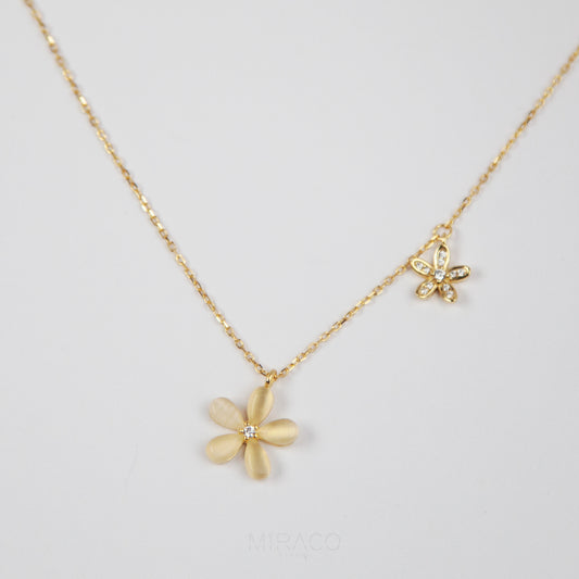 Cherry Blossom Dainty Necklace, Gold Flower Plant Necklace, Flower Plant Pendant