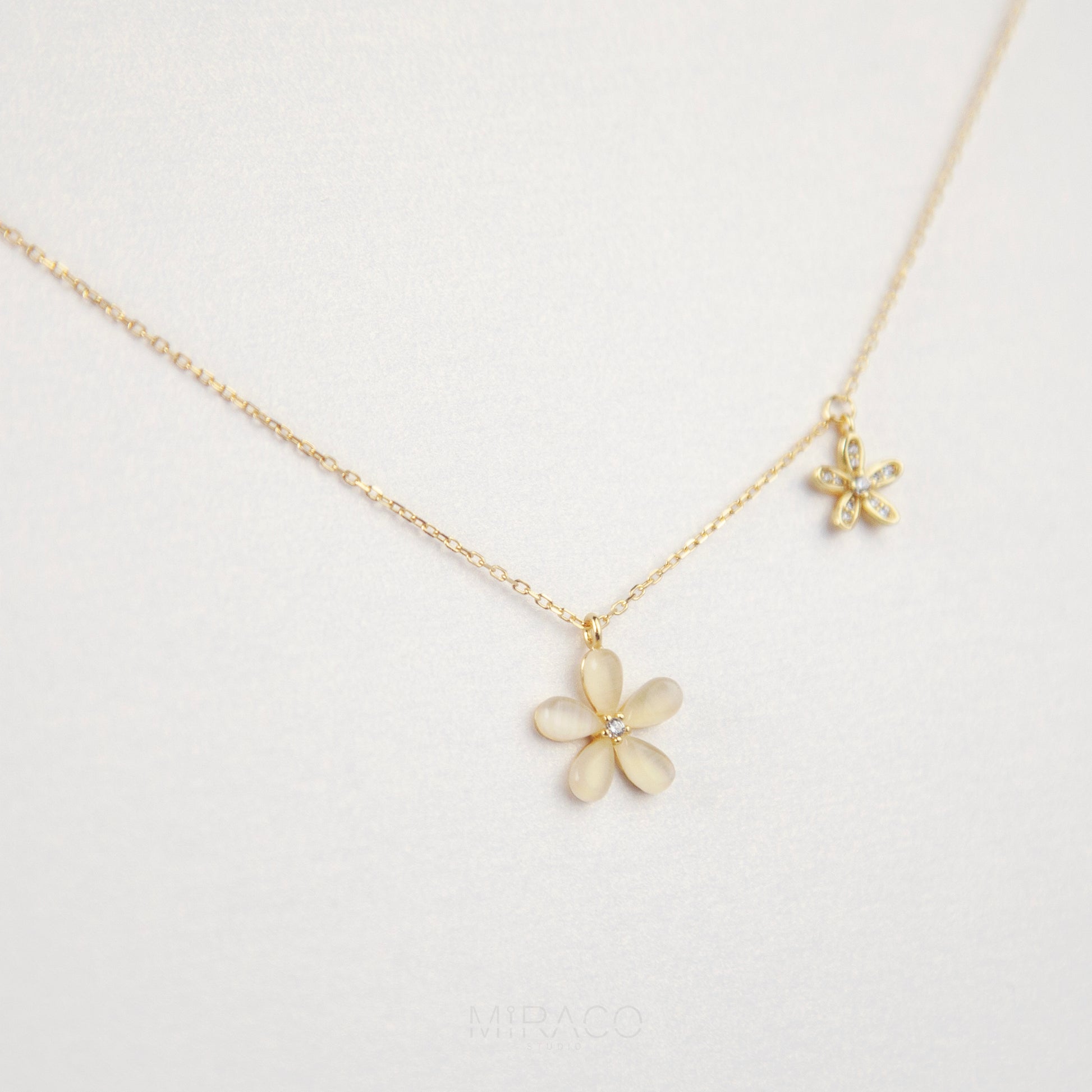 Cherry Blossom Dainty Necklace, Gold Flower Plant Necklace, Flower Plant Pendant