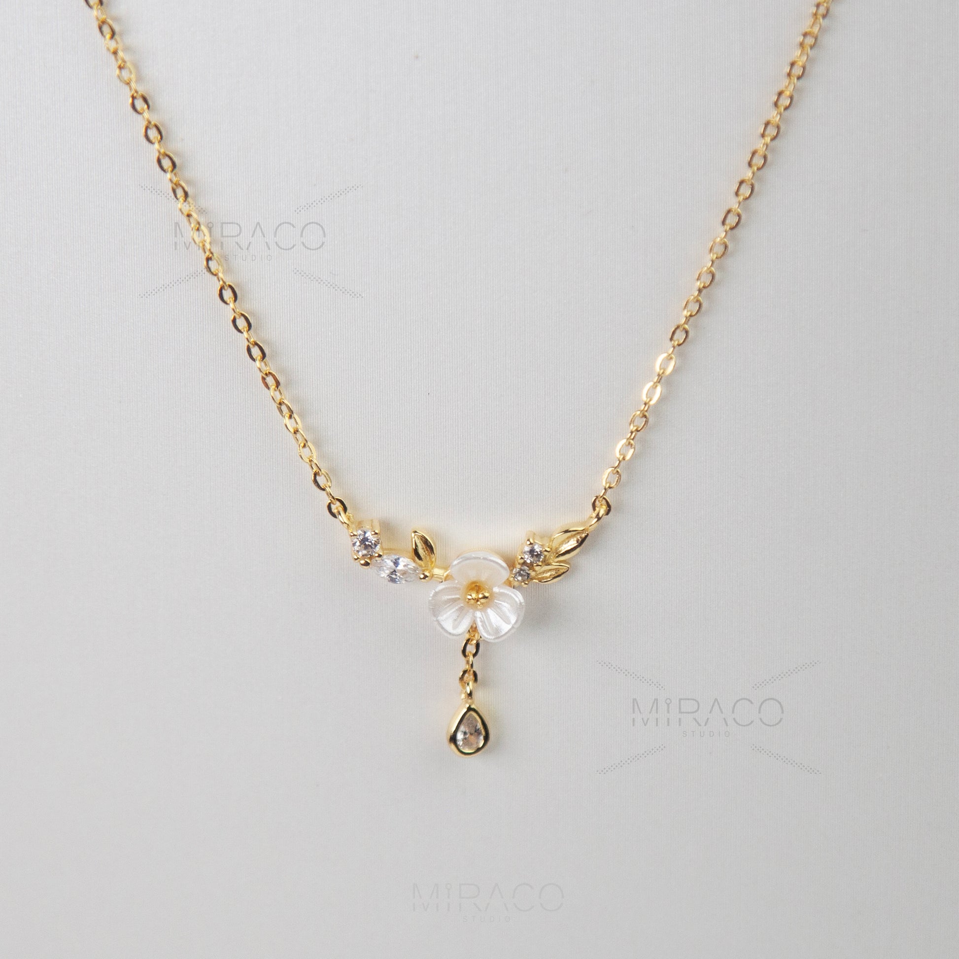 Cherry Blossom Fairy Cream Flower Necklace, Small Gold Flower Silver Flower Plant Necklace