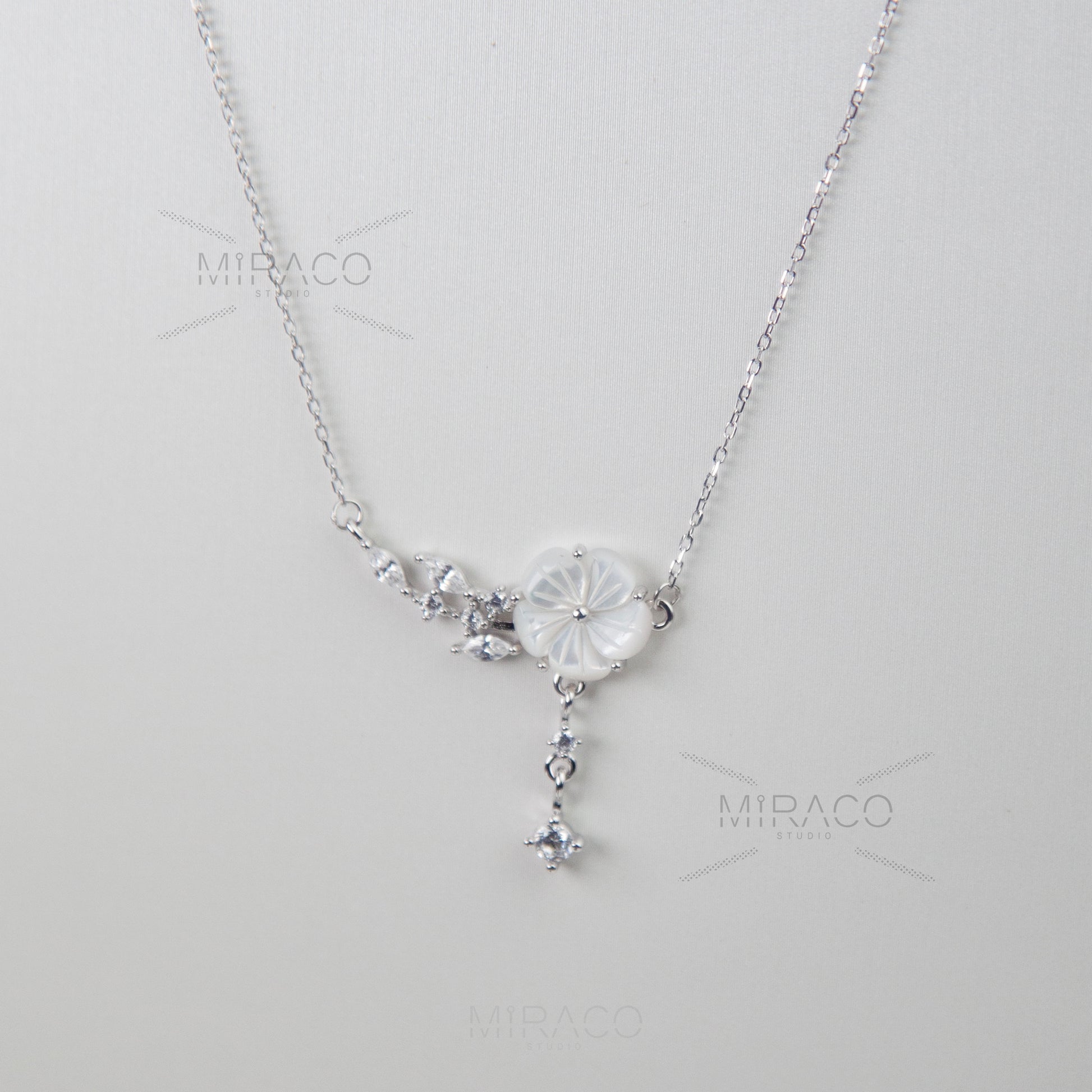 Cherry Blossom Fairy Cream Flower Necklace, Gold Flower Plant Necklace