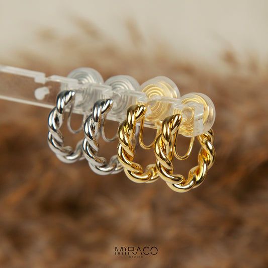 Chunky Hoop Earrings Gold or Silver, Minimalist Clip On Huggie Hoops Ear Clips, Simple Non Pierced Earrings