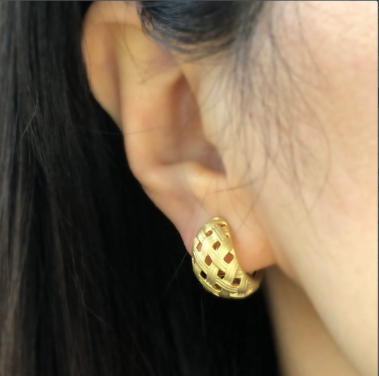 Chunky Huggie Hoop Earrings in Gold &amp; Silver, Everyday Simple Hoops, Textured Non Pierced Earrings
