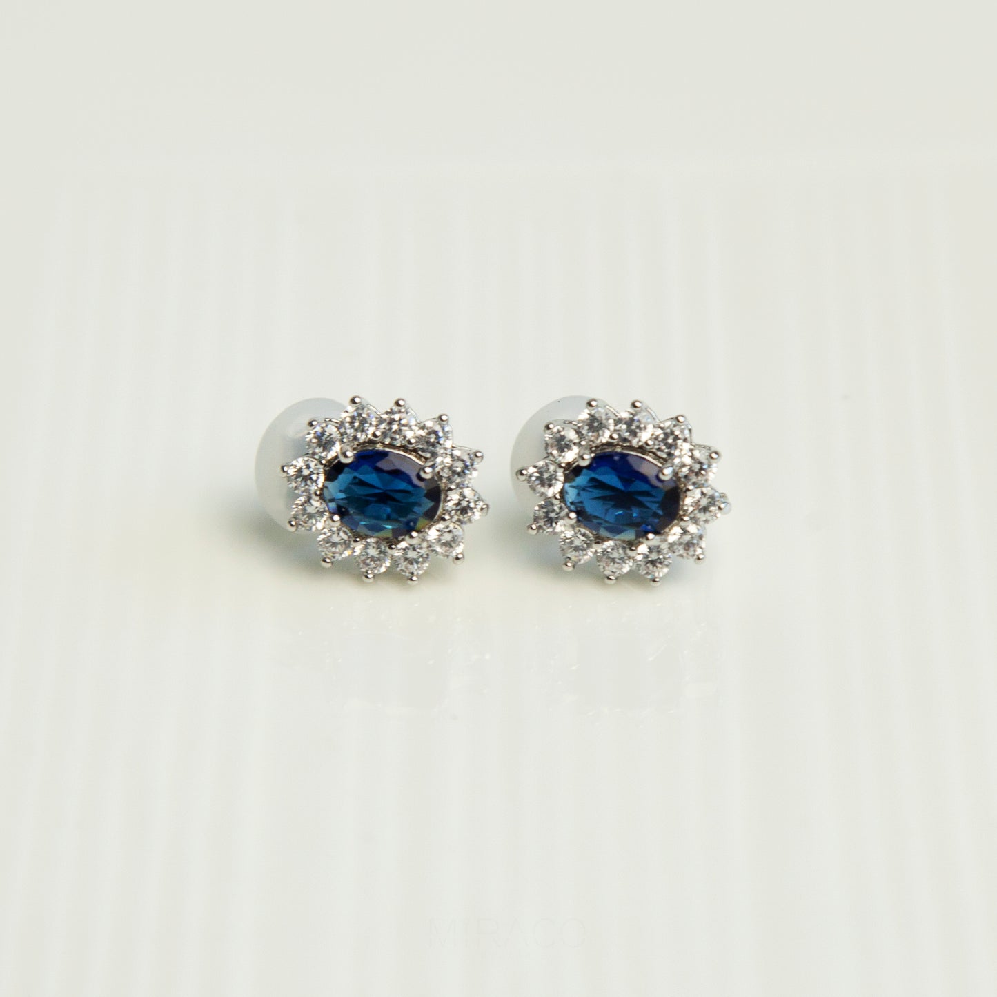 Clip On Black Blue Gemstone Earrings, Mini-Clip Studs Earrings, Blue or Black Crystal Stud Earrings, Elegant Non-Pierced CZ Sapphire Flower Studs