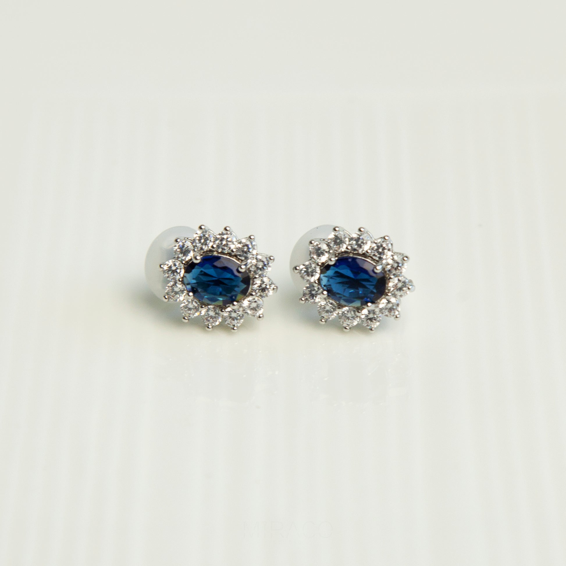 Clip On Black Blue Gemstone Earrings, Mini-Clip Studs Earrings, Blue or Black Crystal Stud Earrings, Elegant Non-Pierced CZ Sapphire Flower Studs
