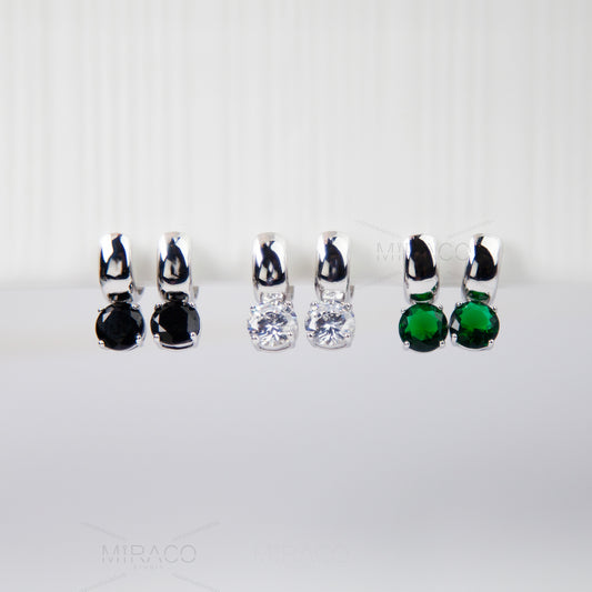 Clip On CZ Huggie Hoop Earrings, Minimal Hoop Non-Pierced Earrings, Square Diamond Earrings, Spiral Coil Back Clips