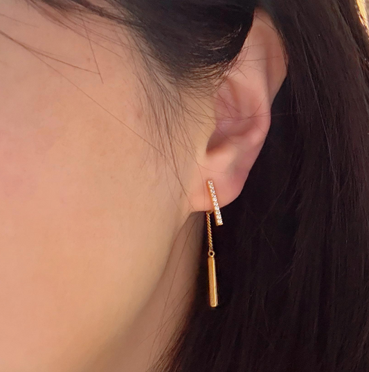 Clip On Crystal Long Chain Earrings, Gold Plated CZ Earrings, Tassel Drop Earring, Minimalist CZ Threader Earrings, Non Pierced Earrings