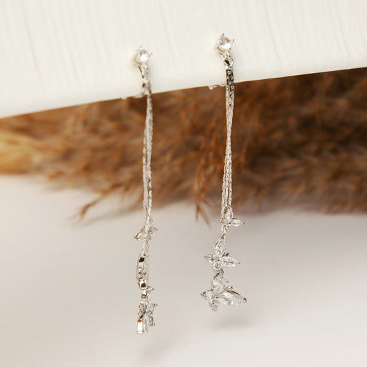 Clip On Dangle Butterfly Diamond Earrings, Mini-Clip Dangle Earrings, Clear Crystal Dangle and Drop Earrings, Non-Pierced Tassel Earrings