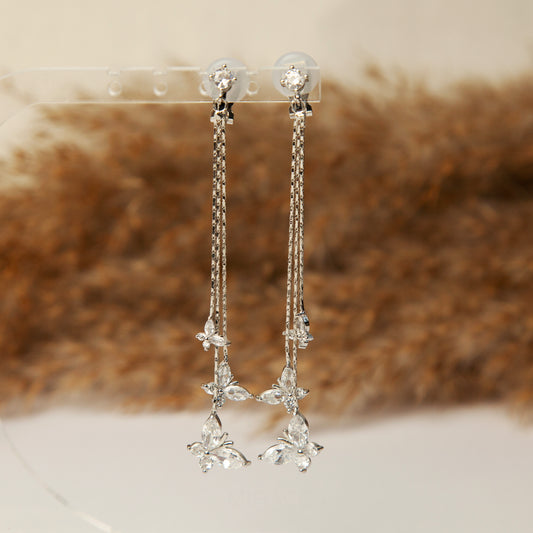 Clip On Dangle Butterfly Diamond Earrings, Mini-Clip Dangle Earrings, Clear Crystal Dangle and Drop Earrings, Non-Pierced Tassel Earrings