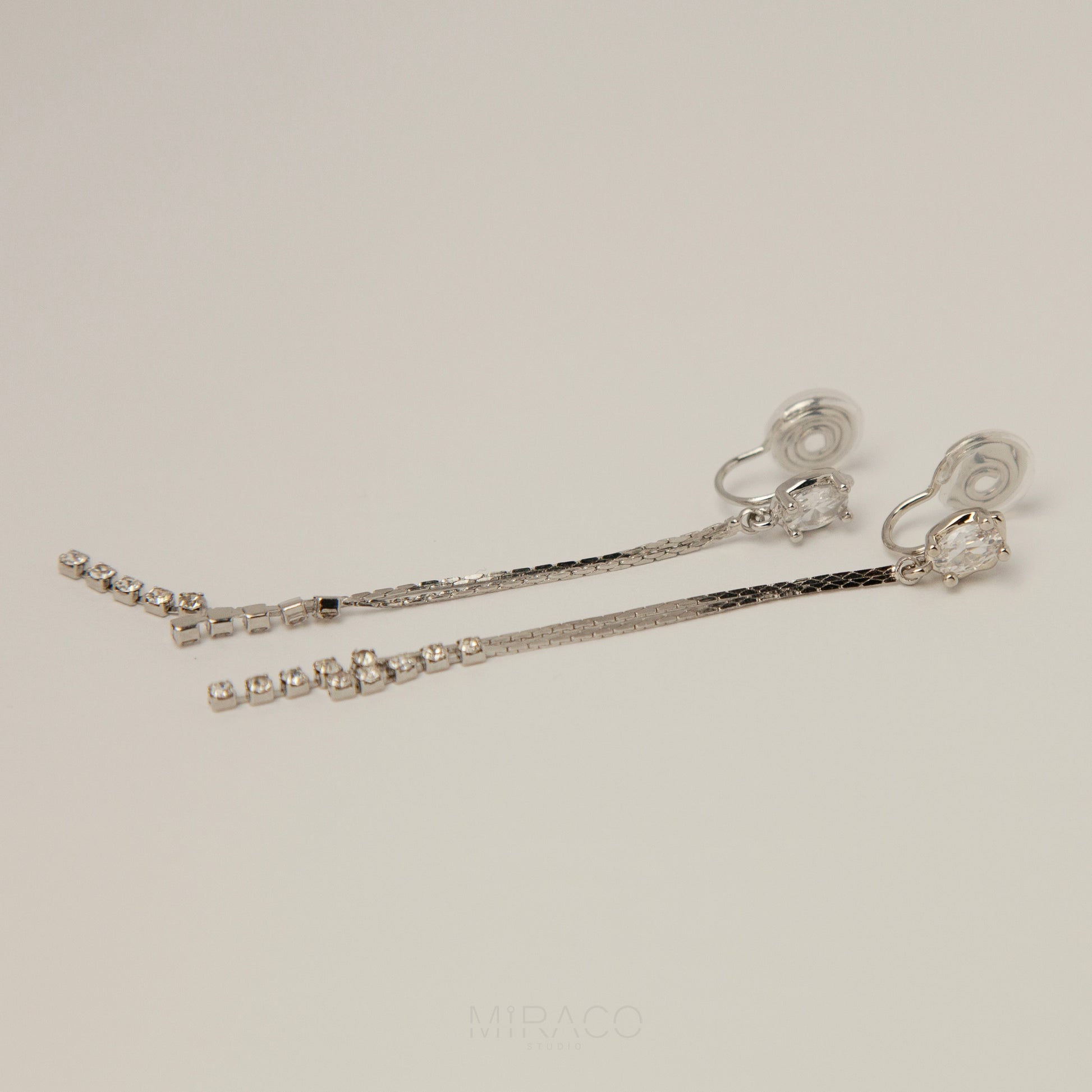 Clip On Dangle Diamond Earrings, Long Tassel Dangle Earrings, Clear Crystal Dangle and Drop Earrings, Silver or Gold Non-Pierced Earrings