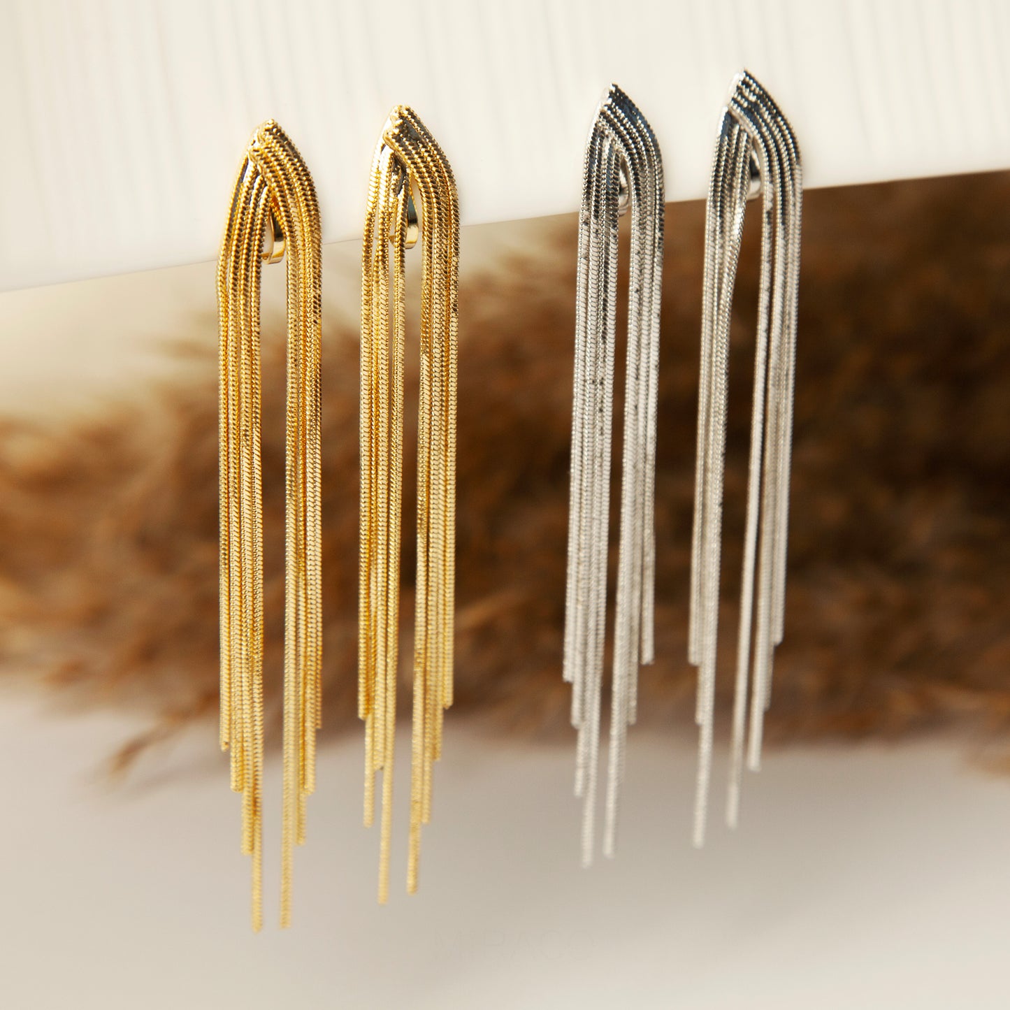 Clip On Dangle Drop Tassel Earrings, Mini-Clip Waterfall Fringe Earrings, Minimal Dangle Drop Non-Pierced Long Chain Earring Gold or Silver