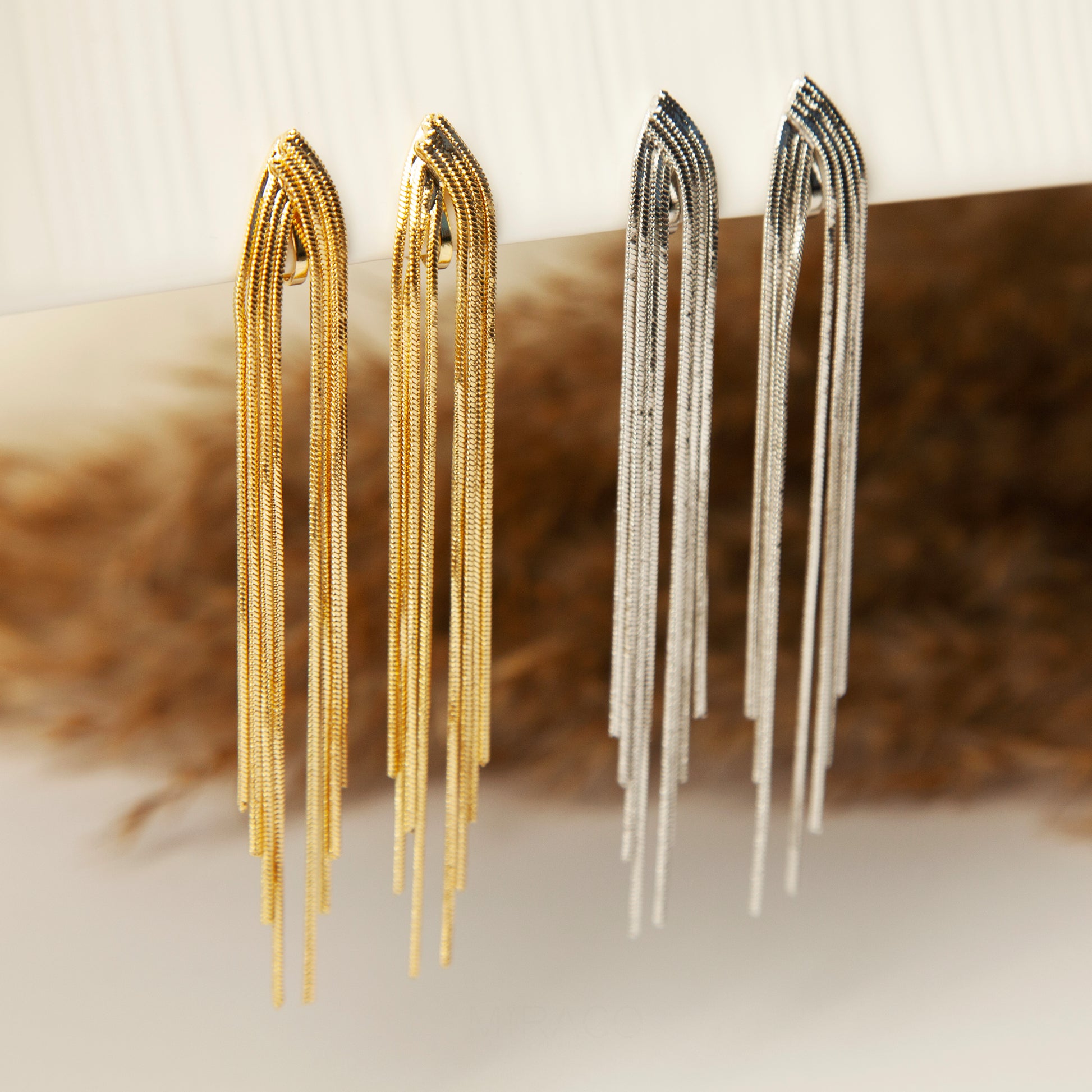 Clip On Dangle Drop Tassel Earrings, Mini-Clip Waterfall Fringe Earrings, Minimal Dangle Drop Non-Pierced Long Chain Earring Gold or Silver